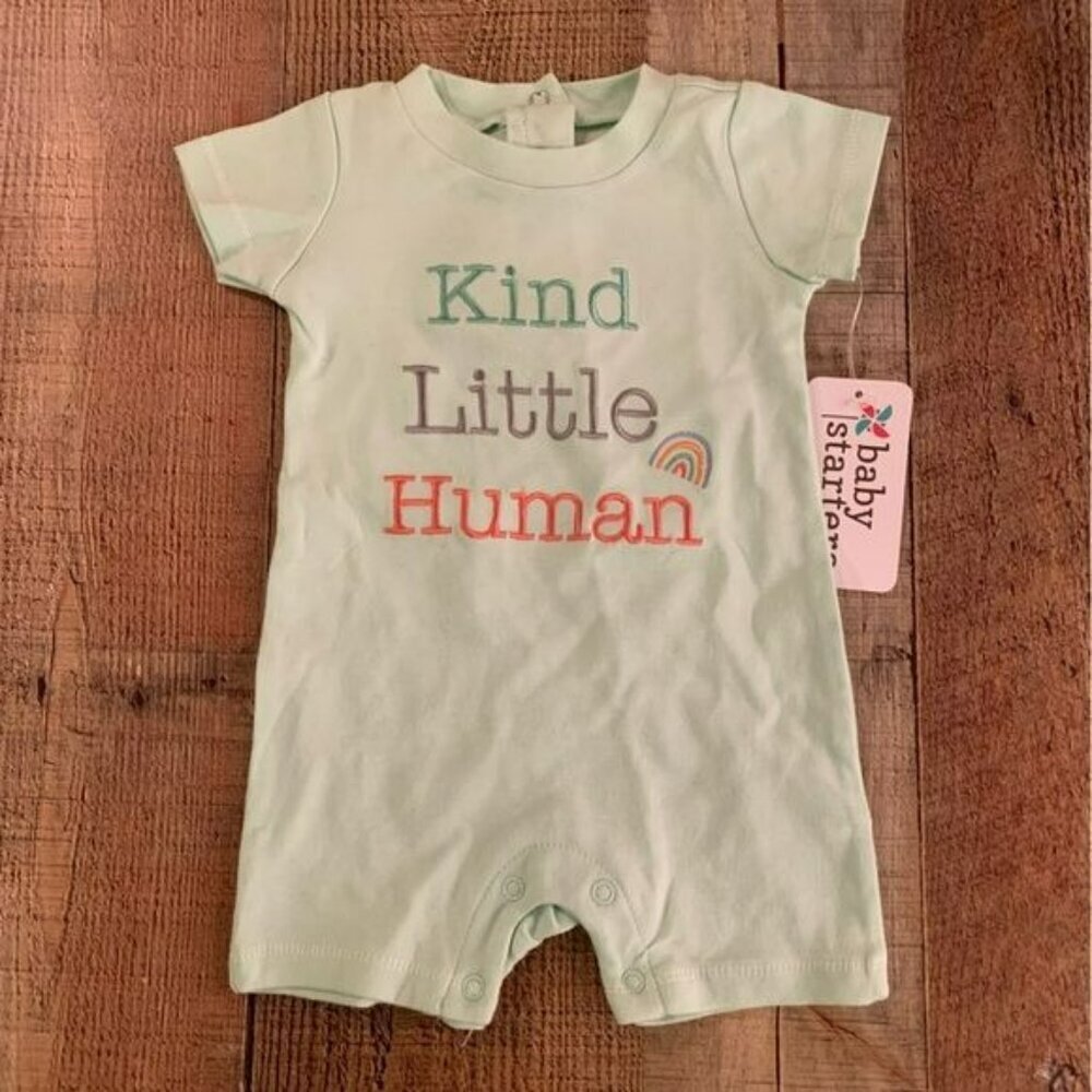 Baby starters gender neutral shorts one piece with kind little human saying -6M